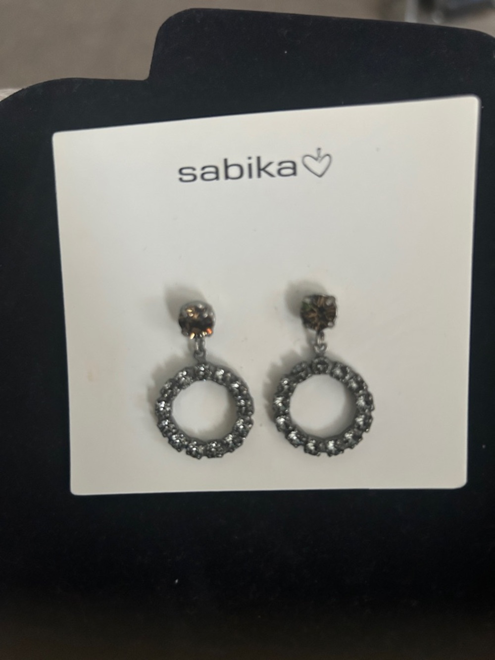 Sabika Gunmetal Crystal Circle Drop Earrings